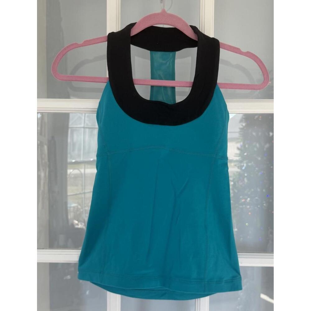Lululemon Teal Blue Black Racerback Tank Top, Size 4
